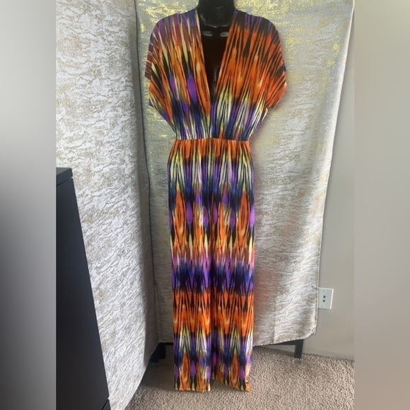 Bongo Women’s Orange/Purple Static Strip Print Maxi Dress Size L - Picture 7 of 16